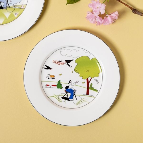 한국도자기 곽명주 자전거 화이트 플레이트 21.4cm