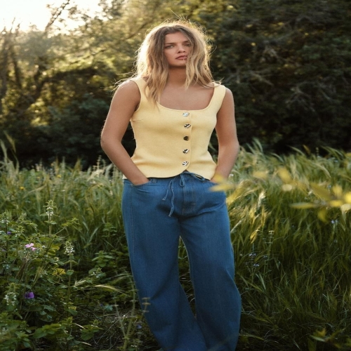 자라 티셔츠 민소매 나시 반팔 코르셋 스타일 플레인 니트 탑 노랑640290