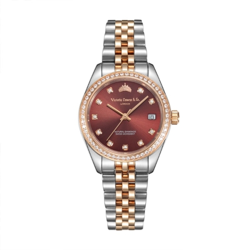 빅토리아 크라운 크라운 크라운 로얄 버건디 여성 메탈 워치 VC240F