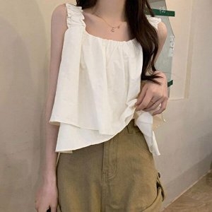 셀러허브 JHQR5O7Q_4B A라인 크롭 여자블라우스 여성 프릴 블라우스