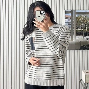 셀러허브 패션 JHQS8J6J_4B 여성 봄 오버핏니트 가을 단가라 긴팔 니트