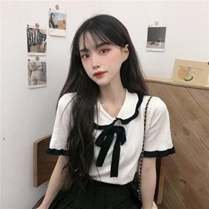 셀러허브 패션 JHQS8YHX_4B 리본 반팔티 맨투맨 URD042 데일리 S 쭉티