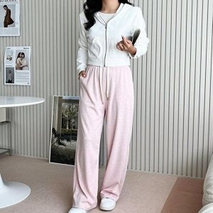 셀러허브 패션 JHQS8YH4_4B 여성 골지 통바지 허리 와이드핏 일자 팬츠