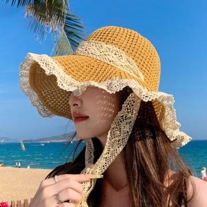 프린세스 여성 밀짚 모자 1P 레이스 리본 버킷햇 비치 WFI7A7P