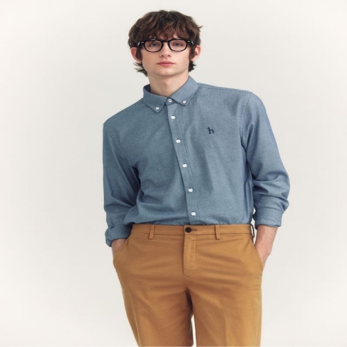 헤지스 남성 스테디셀러 네이비 버튼다운 면 긴팔 캐주얼 셔츠_WHSH4D501N2