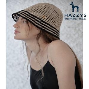 헤지스 여성 베이지 라인배색 면혼방 벙거지모자_HIHE5F110I2