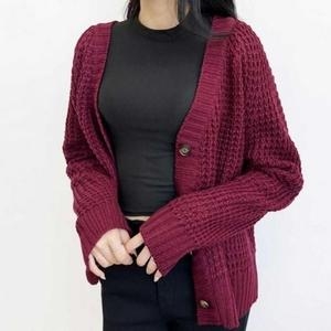 와플 베이직 여성 니트 브이넥 올데이 가디건 환절기 WFH3RK8