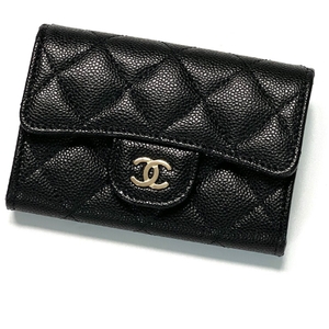 샤넬 캐비어 클래식 플랩 카드지갑 금장_AP4096