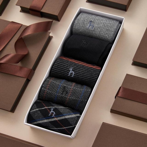 헤지스 남성 화이트 패턴 면혼방 장목 양말 5종 세트_HJSS4E502WT