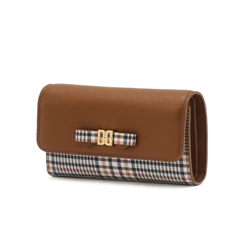 닥스 브라운 리본DD장식 체크배색 가죽 반지갑_DCWA5F930W2