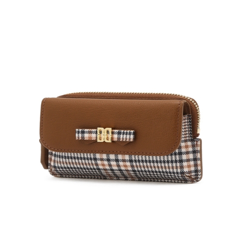 닥스 리본DD장식 브라운 체크 가죽배색 카드홀더_DCHO5F936W2