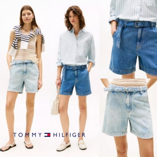타미힐피거 XW04276-8KB 여자 하이라이즈 벨티드 데님 쇼츠 반바지