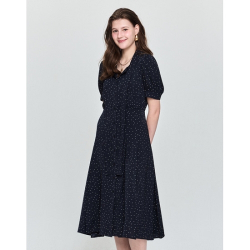헤지스레이디스 여성 CITY ESSENTIAL 네이비 도트 반팔원피스 HSDR5BP62N2