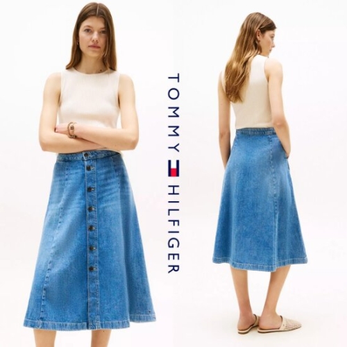 타미힐피거 TOMMY HILFIGER XW05135-8KB 여자 하이라이즈 플레어 데님 스커트 치마