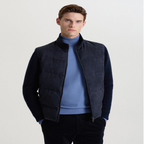 닥스 남성 니트배색 스웨이드 구스다운 점퍼_DMJU4DC42T3