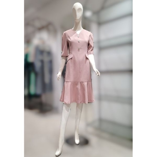 SI 브이넥 단추 소매디테일 원피스SEOAD2581