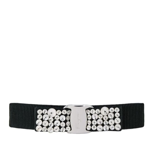 페라가모 블랙 크리스탈 바라 보우 헤어클립 347582 713035001