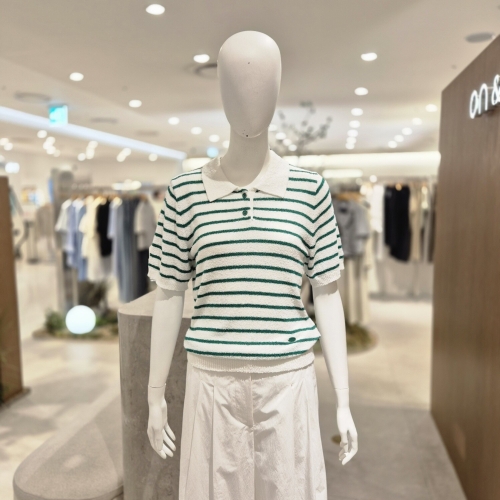 온앤온 스트라이프 카라넥 반팔 니트 NJK5MP628