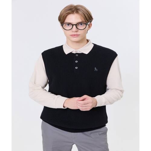 헤지스 남성 블랙 짜임 울혼방 니트베스트_WHSW4D361BK