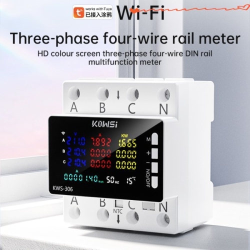 스마트  AC 85-290V 80A Tuya WIFI 회로 차단기 삼상 4 선 레일 전압 측정기 KWH 에너지 APP 원격 제어