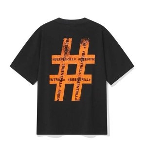 빈트릴 여성 빈티지 롤러 페인팅 해시태그 반팔티 BA252TS561BK