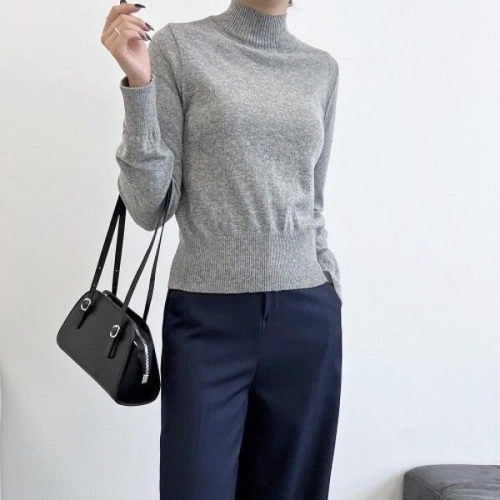 옷자락 다잇템 여자 그레이 스웨터 클래식 부드러운 터틀넥 티셔츠_14664310_588870