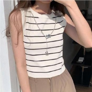 오노마 ONM 여름 이너나시 크롭 민소매 민소매 스트라이프 추 38146605