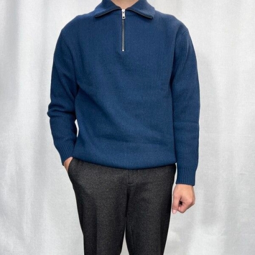 바쏘옴므 FW 가을 겨울 캐시미어 반집업 카라 니트스웨터 네이비 WSY4WN52-1