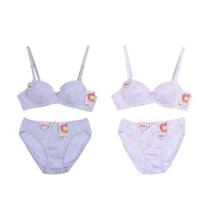 큐티 캣 패턴 주니어 3단계 풀컵 A컵 브라펜티세트 WFGFQ08