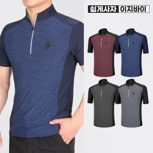 이지바이 승부사 남성 배색 집업 반팔 티셔츠 SI31LT032M