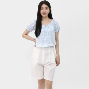 엘케이트 여자 블라우스 반팔 퍼프숄더 여름 리본 핀턱블라우스 LFR017_636569 636569_52853647_636569