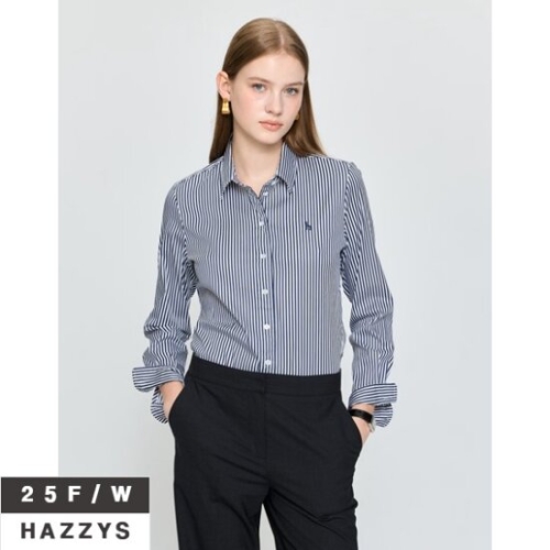 헤지스레이디스 여성 스트라이프 면 혼방 긴팔 셔츠 HSSH5DC75