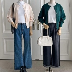 비스코스 다잇템다잇템 여자 크로쉐 라운드 버튼 주머니 톤인톤 가디건_18308906