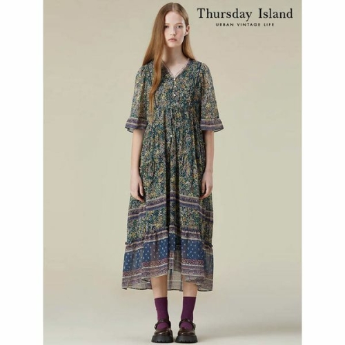 써스데이아일랜드 여성 보더 믹스 맥시 원피스 T236MOP137W