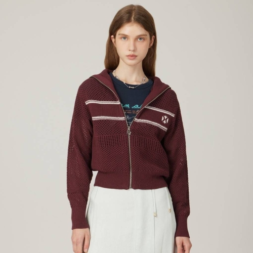 듀엘 하이넥 집업 크롭 자카드 가디건 D253KSL010