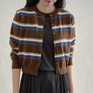 나무그림 더 더 여성 스트라이프 배색 니트 가디건 NCO7CD011 버디단Y