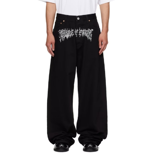 VETEMENTS 블랙 크레이들 오브 필스 배기 데님 진 UH76DP150B1 T