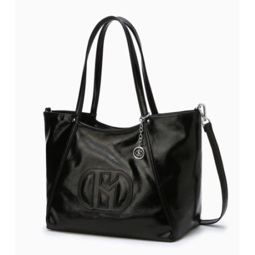 헤지스 ACC 쇼핑백동봉 유광 시그니처 H패치 블랙 와이드 쇼퍼백 HIBA5F528BK