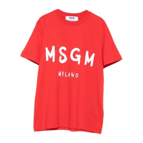 MSGM 레드 크루넥 프린티드 로고 티셔츠 3941MDM51025779