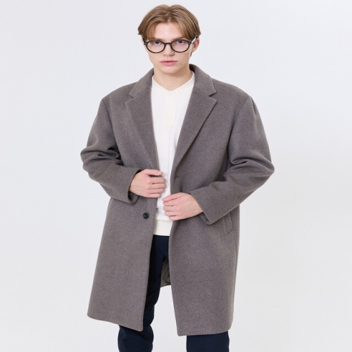 헤지스 남성 베이지 단색 울캐시미어혼방 코트_WHCO4D561I2