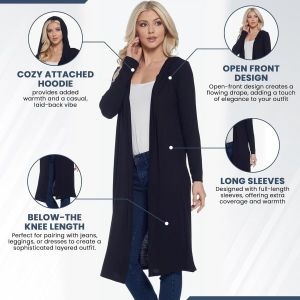 아이작 리브 여성용 롱 카디건 맥시 더스터 경량 후드 엑스트라 오픈 프런트 여성용 트렌디 카디건 122350