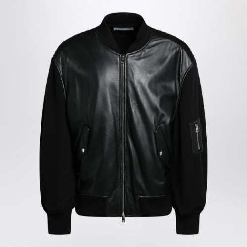 지방시 Black leather bomber jacket with wool sleeves BM01DF4YND/XL GIV-001 ..