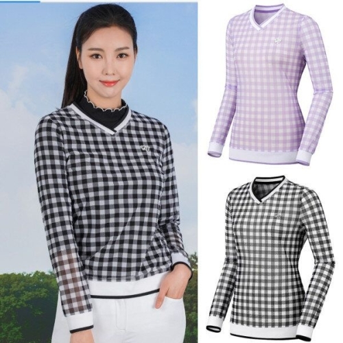 엘르 엘르골프 체크 패턴 브이넥 티셔츠 6I25301-199_SC 순천점