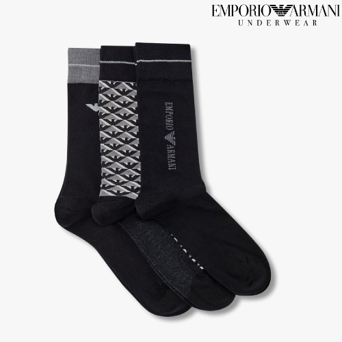 이글 엠포리오 아르마니 로고 그래픽라인 정장양말 3PACK 08M4345002