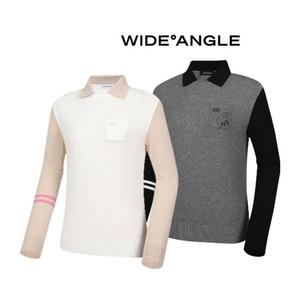 와이드앵글  WWU24K52GH 여성 CO 루즈핏 소매블럭 폴로 풀오버