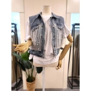 미스칸트 펄 망사 데님 베스트 청조끼 KOVTP901