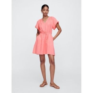 GAP 우먼 거즈 스플릿넥 미디 드레스 원피스 네온 blazing 핑크 10856058