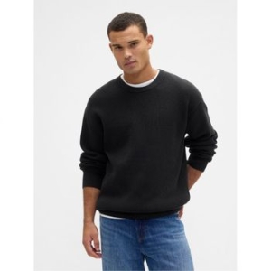 GAP 오버사이즈드 Fisherman Stitch 크루넥 스웨터 블랙 문리스 나이트 10852314