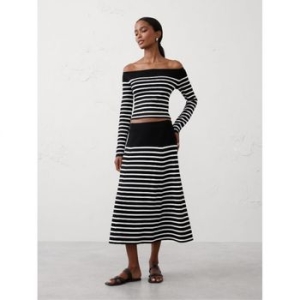 바나나리퍼블릭 우먼 미디 스웨터 스커트 치마 블랙 스트라이프 10865177