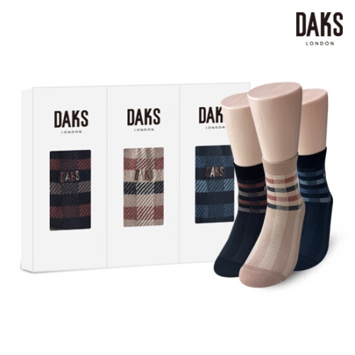 닥스 남성 면중목 작은체크 양말 3족 선물 세트_25815